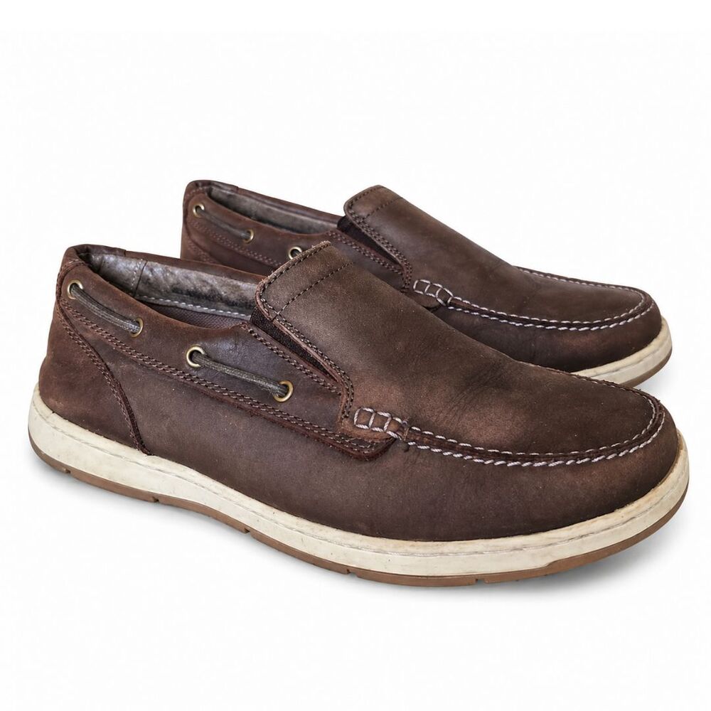 Nunn Bush Men 10M Brown Leather Slip On Loafers Casual Dress Moc Boat Shoe Style